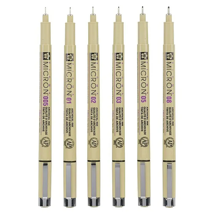 Talens Sakura Set de rotuladores punta fina Pigma Micron - Negro, 6 ud. - Vista frontal