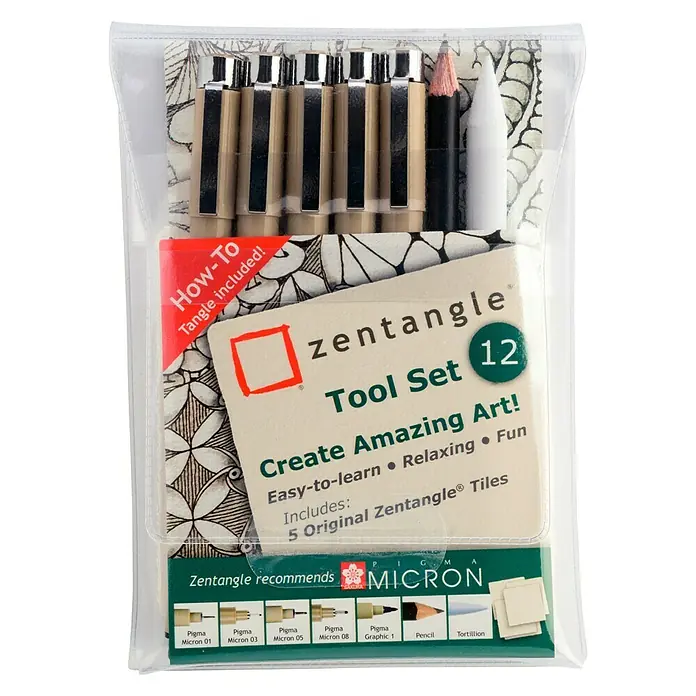 Talens Sakura Set de marcadores de efecto lacado Zentangle Tool - 12 ud., Negro - Vista frontal
