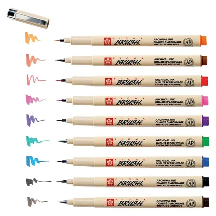 Talens Set de marcadores de efecto lacado Pigma Brush - 9 ud., Multicolor - Vista descendente