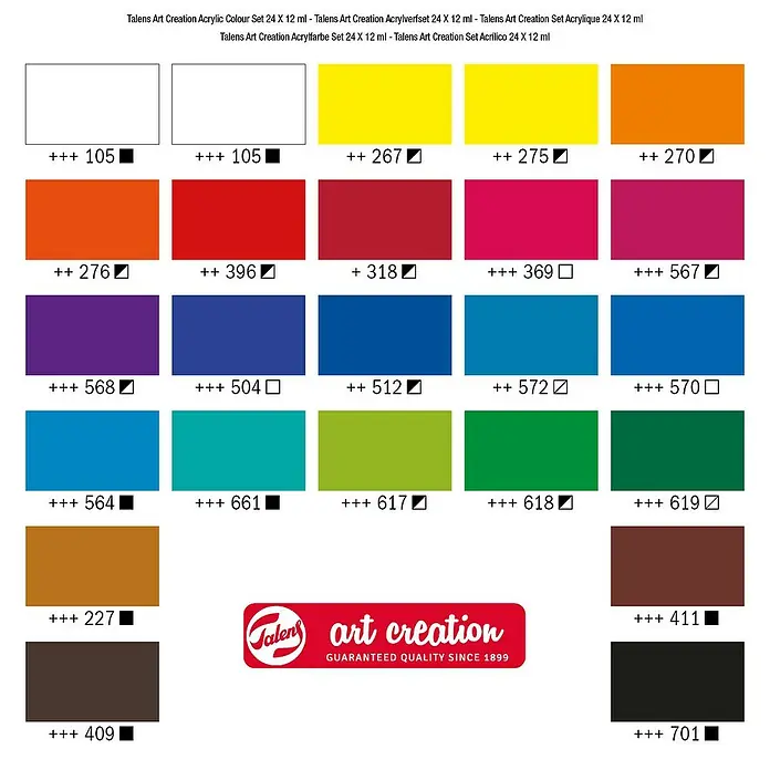 Talens Art Creation Set de pinturas acrílicas - Multicolor, 24 ud. x 12 ml, Tubo