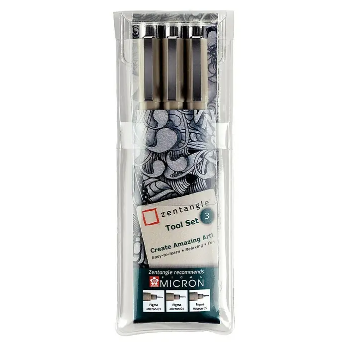 Talens Sakura Set de marcadores de efecto lacado Zentangle Tool - 3 ud., Negro, Punta calibrada - Vista frontal