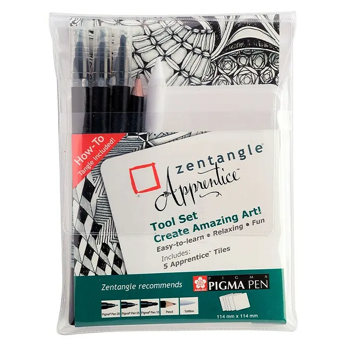 Talens Sakura Set de marcadores de efecto lacado Aprendiz Zentangle - 10 ud., Negro - Vista frontal