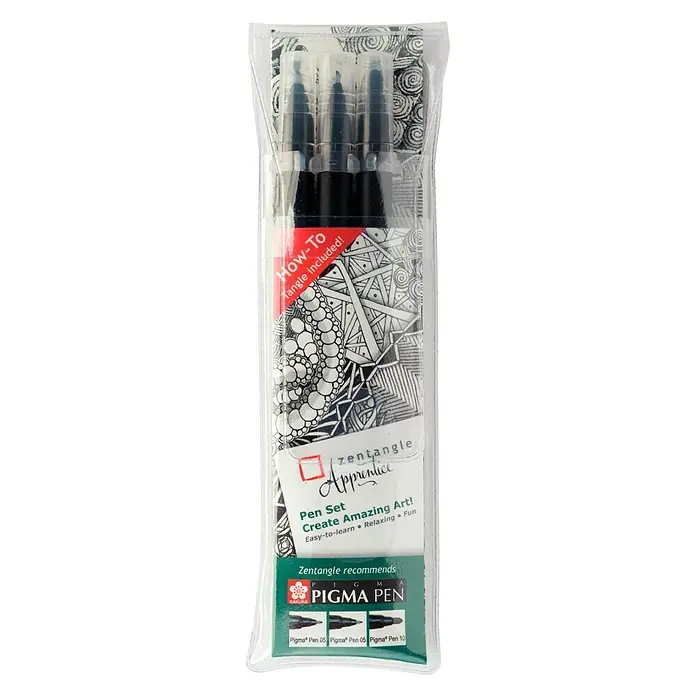 Talens Sakura Set de marcadores de efecto lacado Aprendiz Zentangle - 3 ud., Negro - Vista frontal