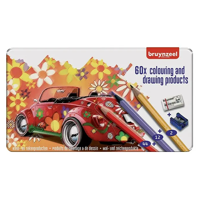 Talens Bruynzeel Set de lápices de dibujo caja metálica - 60 ud., Multicolor - Vista frontal