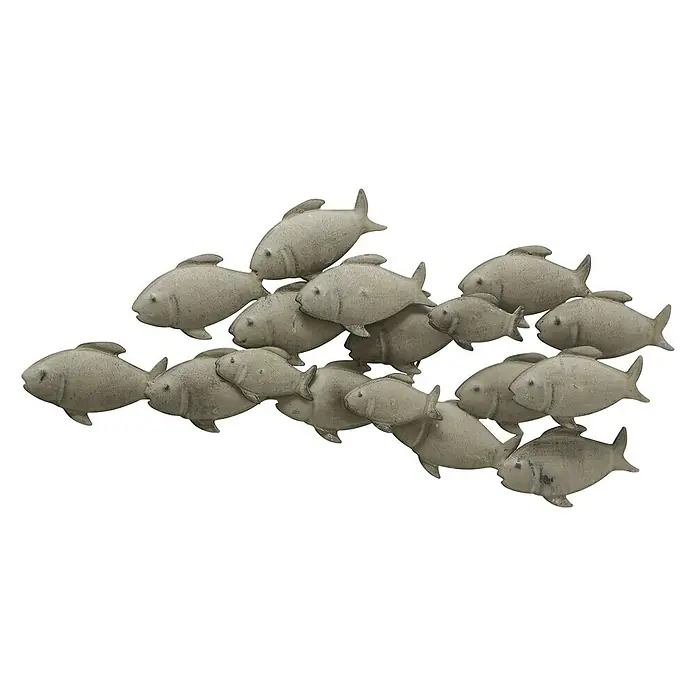 Wandobjekt Fischschwarm - 62 x 28 cm, Grau - Vorderansicht