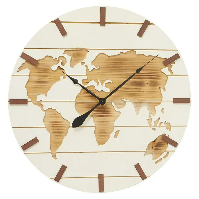Wanduhr rund Global - Beige/Braun, Durchmesser: 74 cm - Vorderansicht