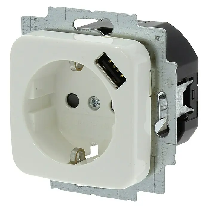 Busch-Jaeger Reflex SI Wandcontactdoos met USB  1-voudig, met USB - Stopcontact 1-voudig, Wit - Diagonaal zicht