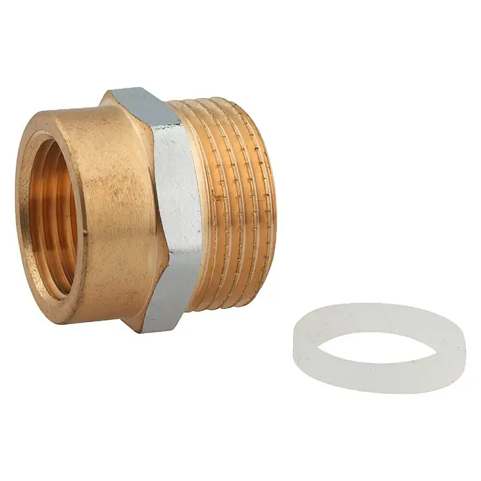 Reduzierstück - Außengewinde: ¾″, Innengewinde: ½″, Messing, Chrom - Diagonale Ansicht
