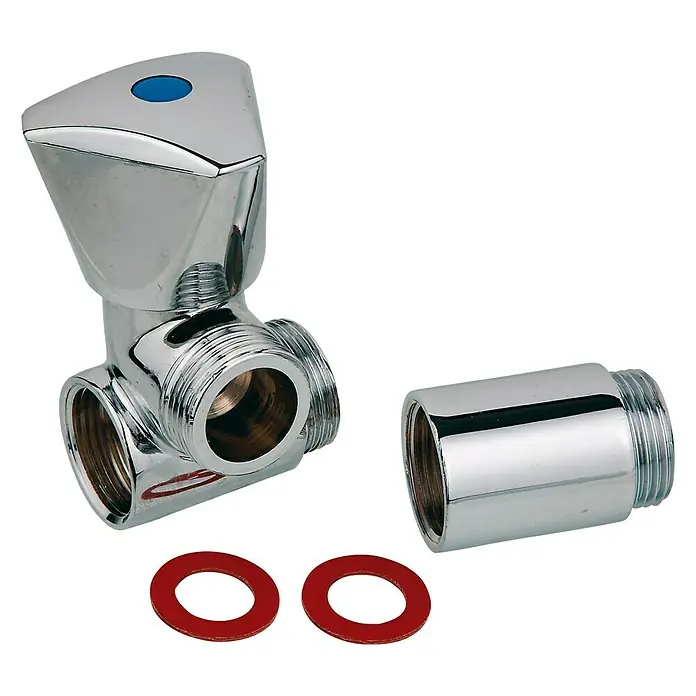 Geräteanschlussventil - ¾″, Metall, Batterie links - Diagonale Ansicht