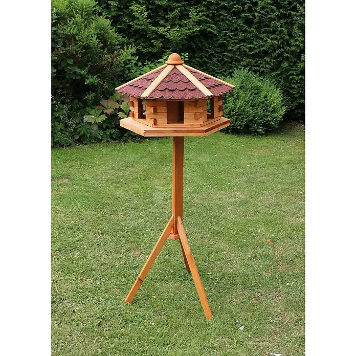 Promadino Vogelfutterhaus Knusperhäuschen - Ø x H: 59 x 38 cm, Natur/Braun, Ausstattung: Vogelhausständer - Stimmungsaufnahme