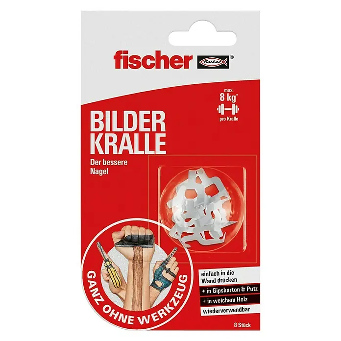 Fischer Bilderhalter Bilderkralle - Inhalt: 8 Stk., Weiß - Vorderansicht