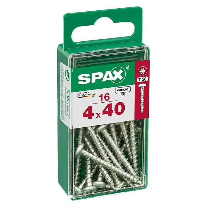 Spax Halbrundkopfschraube - 4 x 40 mm, Verzinkt, 16 Stk., TX für TORX-Antriebe - Vorderansicht