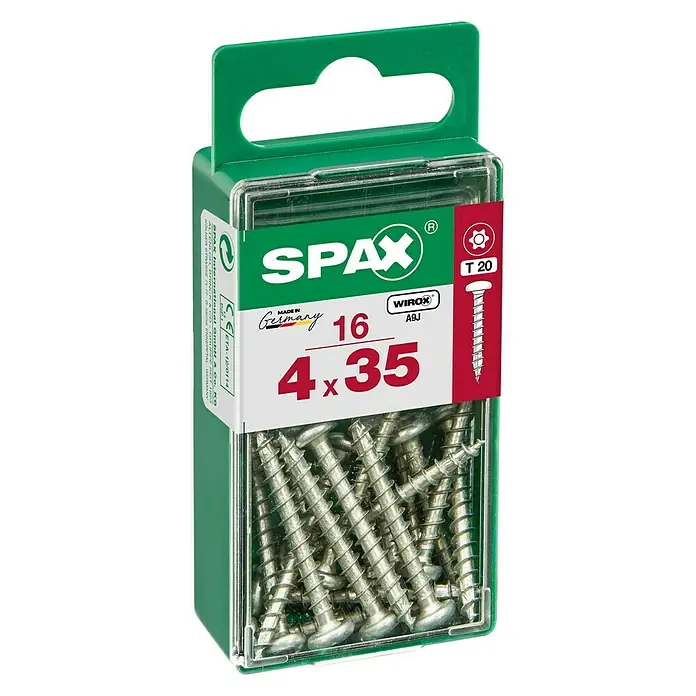Spax Halbrundkopfschraube - 4 x 35 mm, Verzinkt, 16 Stk., TX für TORX-Antriebe - Vorderansicht