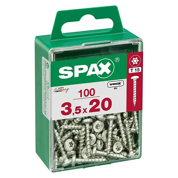 Spax Halbrundkopfschraube - 3,5 x 20 mm, Verzinkt, 100 Stk., TX für TORX-Antriebe - Vorderansicht