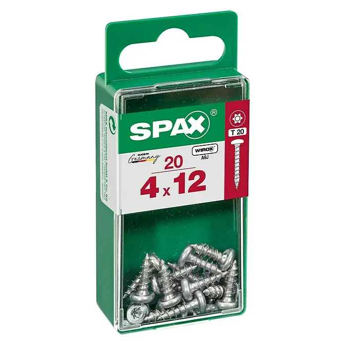 Spax Halbrundkopfschraube - 4 x 12 mm, Verzinkt, 20 Stk., TX für TORX-Antriebe - Vorderansicht