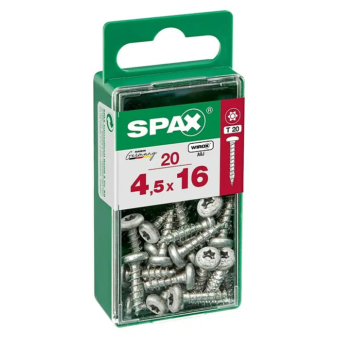 Spax Halbrundkopfschraube - 4,5 x 16 mm, Verzinkt, 20 Stk., TX für TORX-Antriebe - Vorderansicht