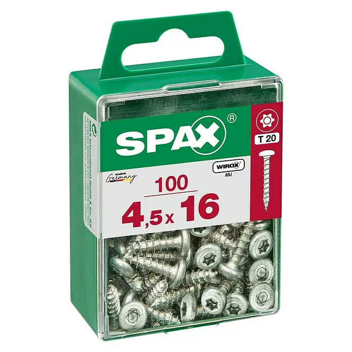 Spax Halbrundkopfschraube - 4,5 x 16 mm, Verzinkt, 100 Stk., TX für TORX-Antriebe - Vorderansicht