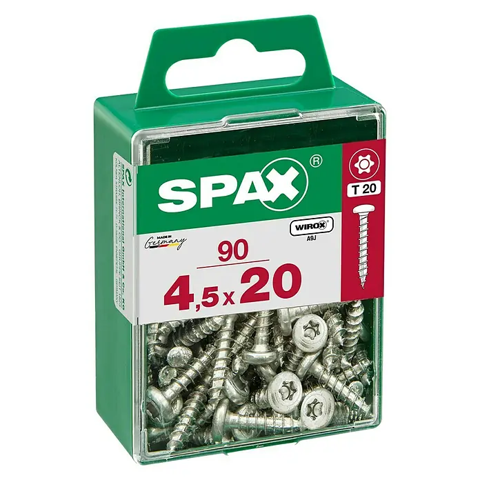 Spax Halbrundkopfschraube - 4,5 x 20 mm, Verzinkt, 90 Stk., TX für TORX-Antriebe - Vorderansicht