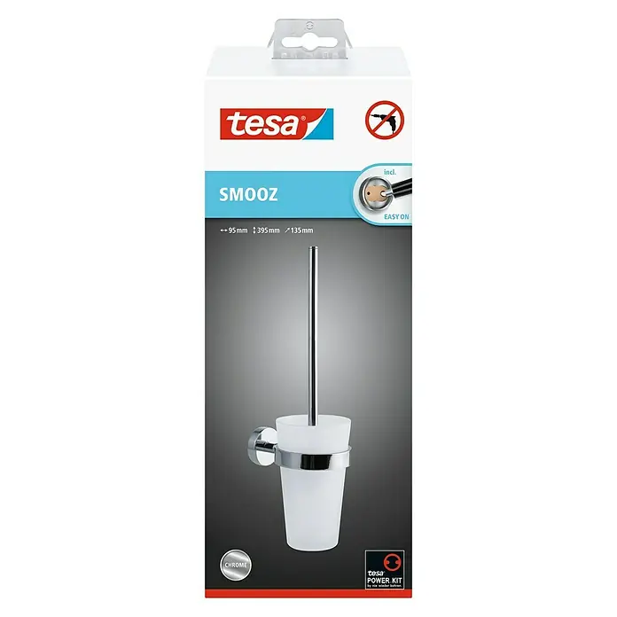 Tesa Hukk WC-Bürstengarnitur Smooz - Glas, Weiß, Chrom - Vorderansicht