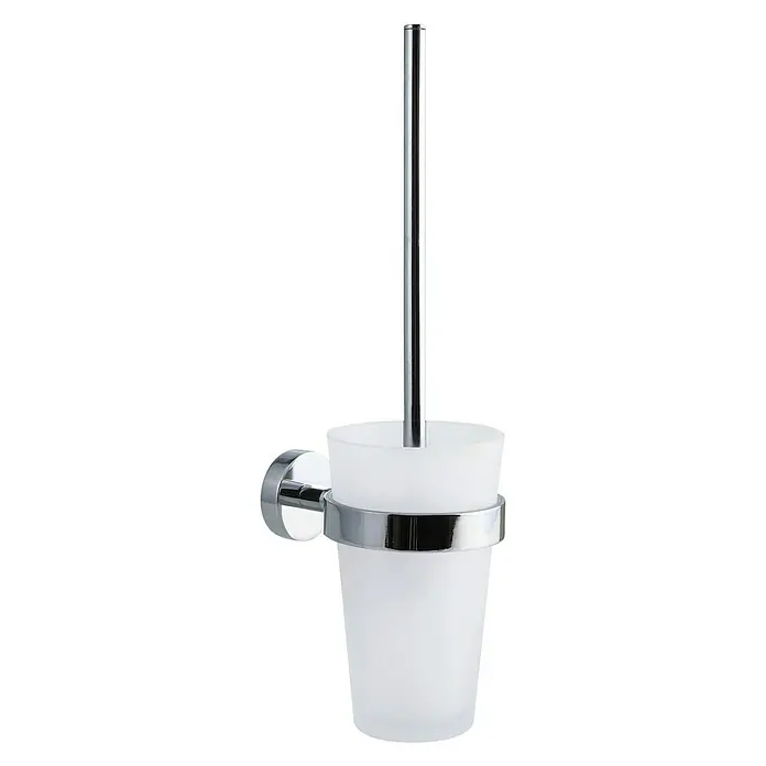Tesa Hukk WC-Bürstengarnitur Smooz - Glas, Weiß, Chrom - Diagonale Ansicht