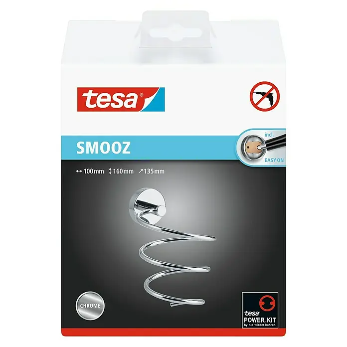 Tesa Smooz Fönhalter - Chrom, Glänzend - Vorderansicht
