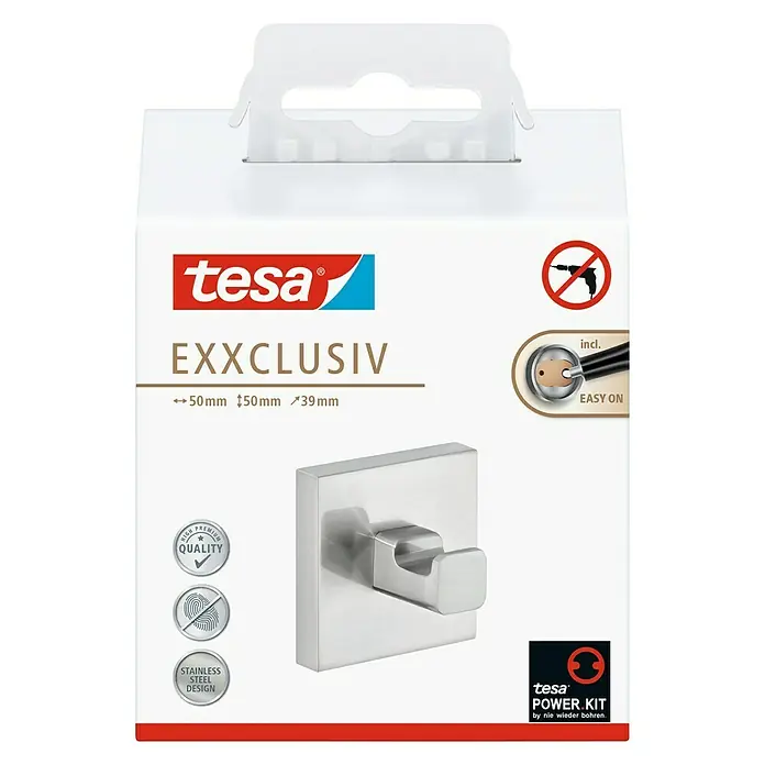 Tesa Exxclusiv Handtuchhaken - Edelstahl, Glänzend - Vorderansicht