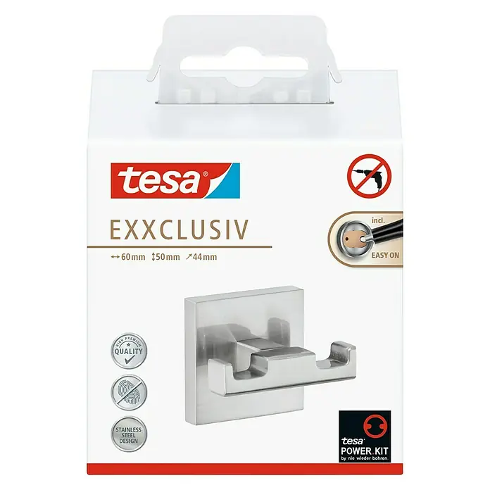 Tesa Exxclusiv Doppelhaken - Edelstahl, Glänzend - Vorderansicht