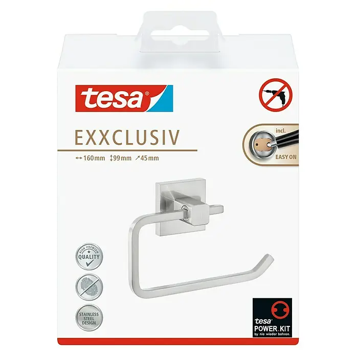 Tesa Exxclusiv Toilettenpapierhalter - Ohne Deckel, Edelstahl, Verchromt - Vorderansicht