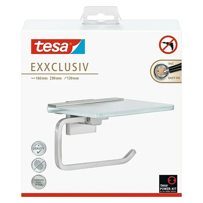 Tesa Exxclusiv Toilettenpapierhalter - Mit Ablage, Satiniert/Chrom, Glänzend - Vorderansicht
