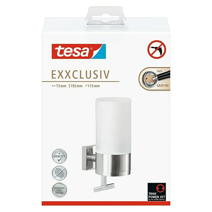 Tesa Exxclusiv Seifenspender - Mit Halterung, Satiniert/Chrom, Verchromt - Vorderansicht
