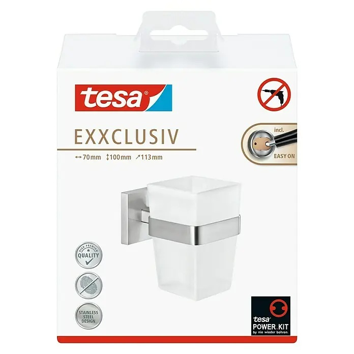 Tesa Exxclusiv Zahnputzglas - Mit Halterung, Durchmesser: 4,1 cm, Glas - Vorderansicht