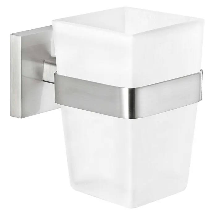 Tesa Exxclusiv Zahnputzglas - Mit Halterung, Durchmesser: 4,1 cm, Glas - Diagonale Ansicht