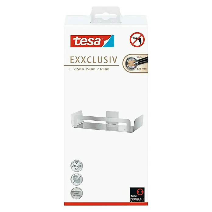 Tesa Exxclusiv Duschkorb - 5,5 x 26,5 x 12 cm, Edelstahl, Glänzend - Vorderansicht