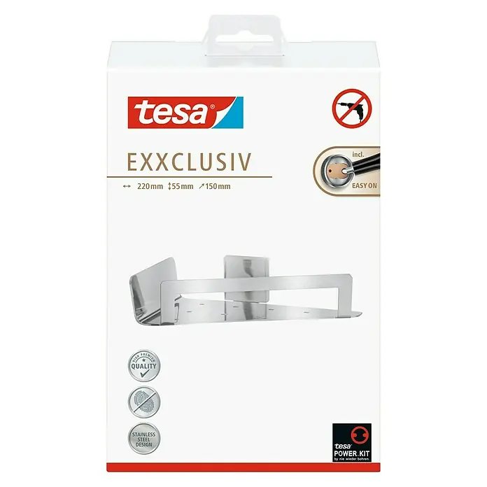 Tesa Exxclusiv Eckduschkorb - 5,5 x 22 x 15 cm, Edelstahl, Verchromt - Vorderansicht