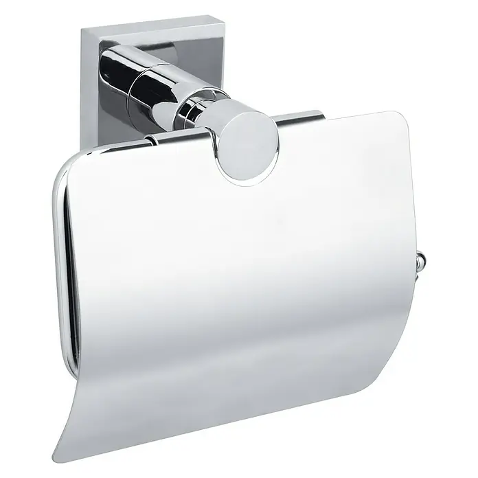 Tesa Hukk Toilettenpapierhalter - Mit Deckel, Chrom, Glänzend - Diagonale Ansicht