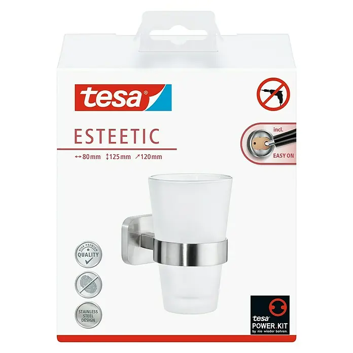 Tesa Esteetic Zahnputzglas - Mit Halterung, Durchmesser: 4,1 cm, Metall - Vorderansicht