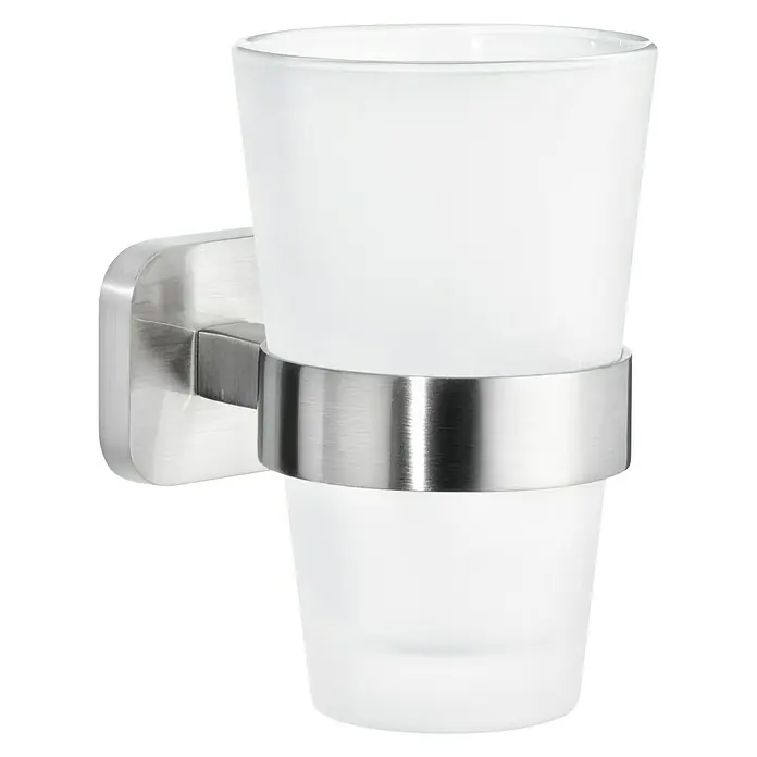 Tesa Esteetic Zahnputzglas - Mit Halterung, Durchmesser: 4,1 cm, Metall - Diagonale Ansicht