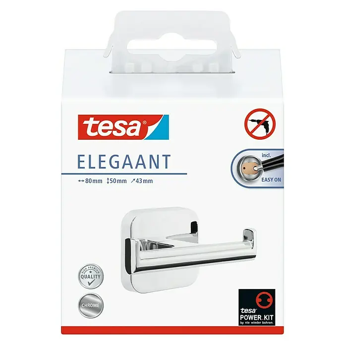 Tesa Elegaant Doppelhaken - Chrom, Glänzend - Vorderansicht
