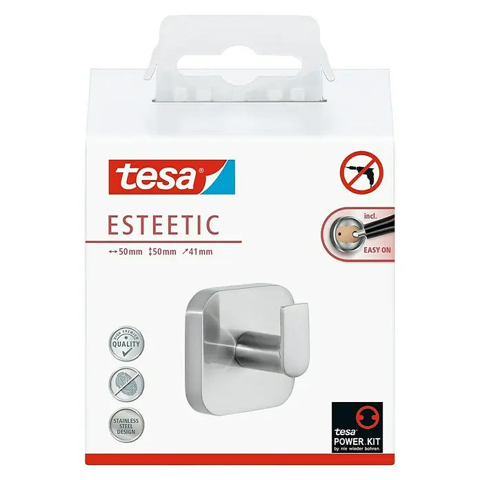 Tesa Esteetic Handtuchhaken - Edelstahl, Glänzend - Vorderansicht