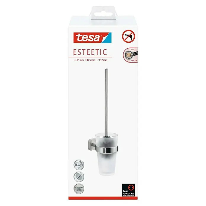 Tesa Esteetic WC-Bürstengarnitur - Mit Halterung, Glas, Verchromt - Vorderansicht