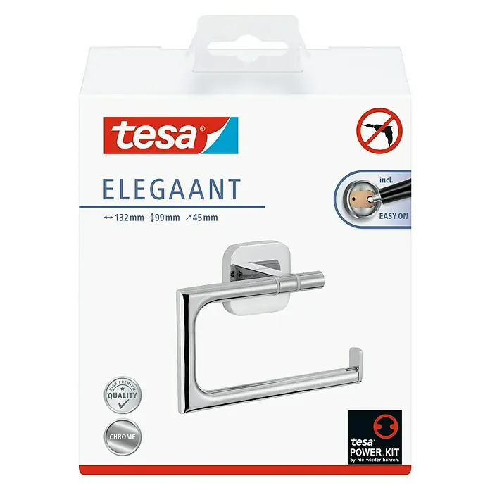 Tesa Elegaant Toilettenpapierhalter - Ohne Deckel, Chrom, Glänzend - Vorderansicht