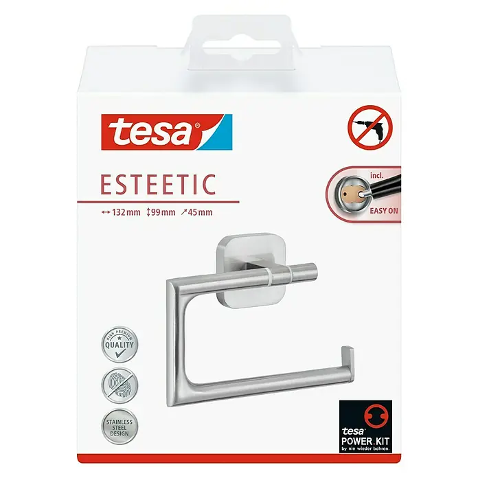 Tesa Esteetic Toilettenpapierhalter - Ohne Deckel, Edelstahl, Verchromt - Vorderansicht