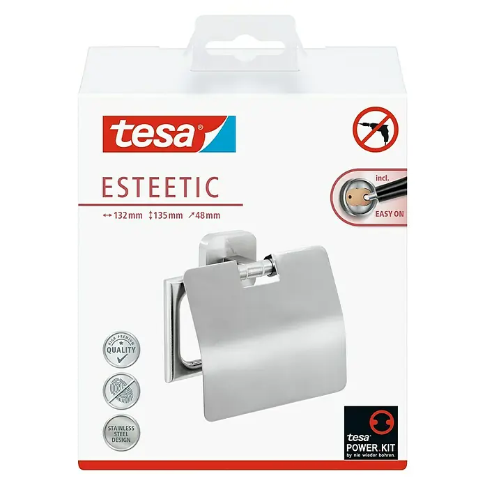 Tesa Esteetic Toilettenpapierhalter - Mit Deckel, Edelstahl, Verchromt - Vorderansicht