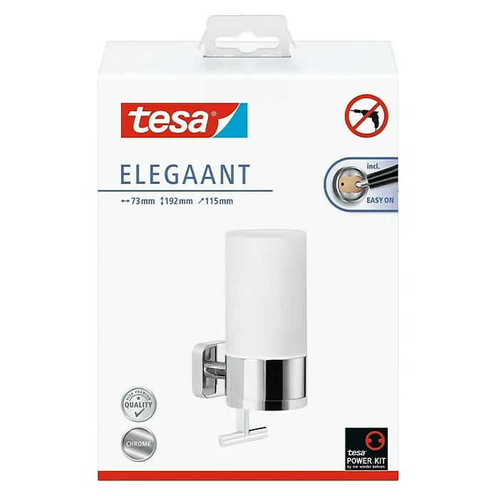 Tesa Elegaant Seifenspender - Mit Halterung, Satiniert/Chrom, Glänzend - Vorderansicht