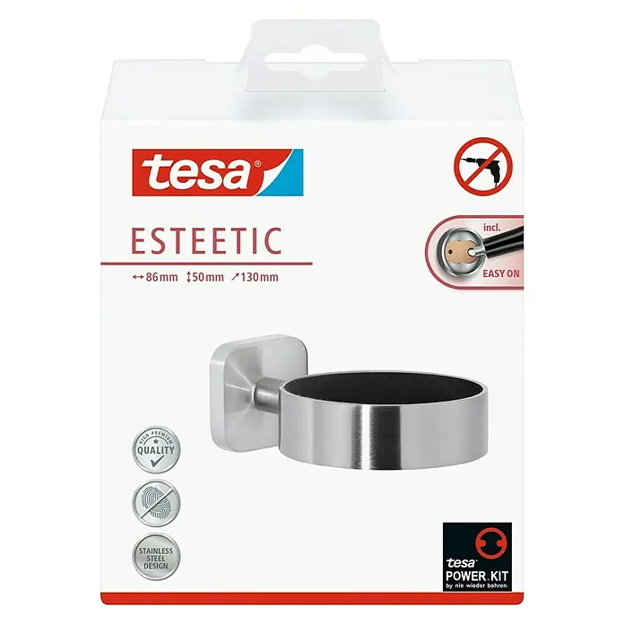 Tesa Esteetic Fönhalter - Edelstahl, Glänzend - Vorderansicht