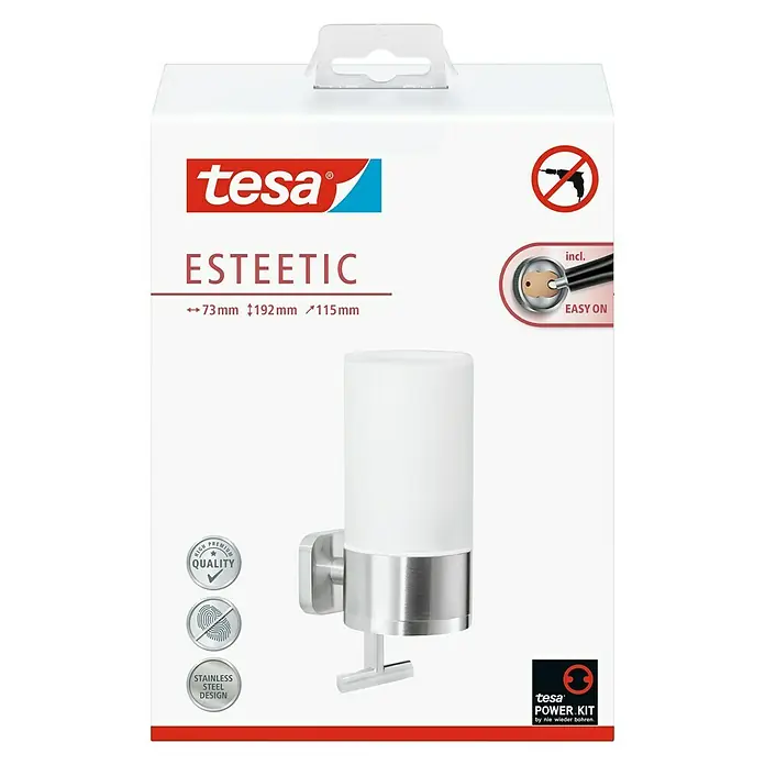 Tesa Esteetic Seifenspender - Mit Halterung, Satiniert/Chrom, Glänzend - Vorderansicht