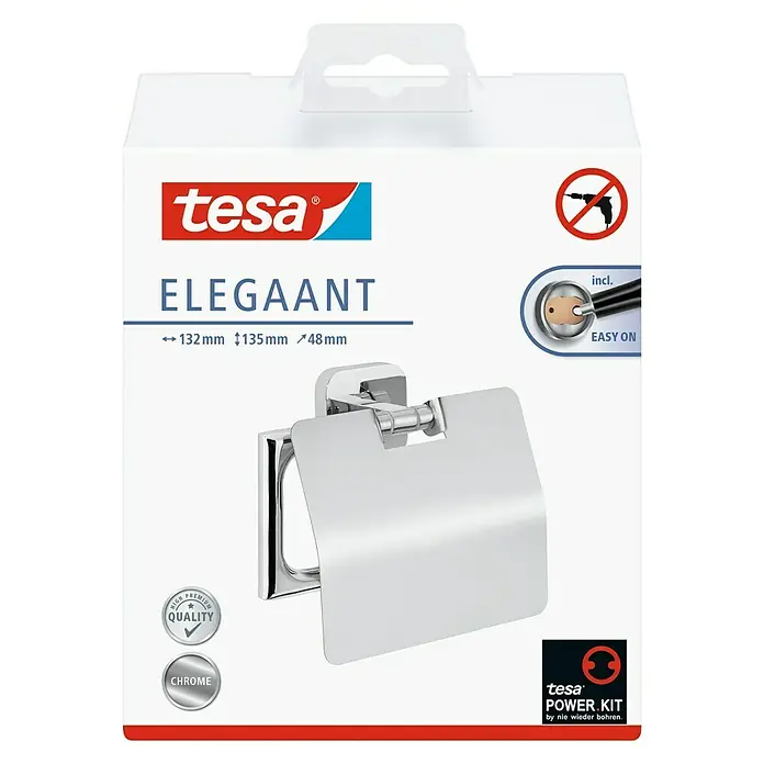 Tesa Elegaant Toilettenpapierhalter - Mit Deckel, Chrom, Glänzend - Vorderansicht