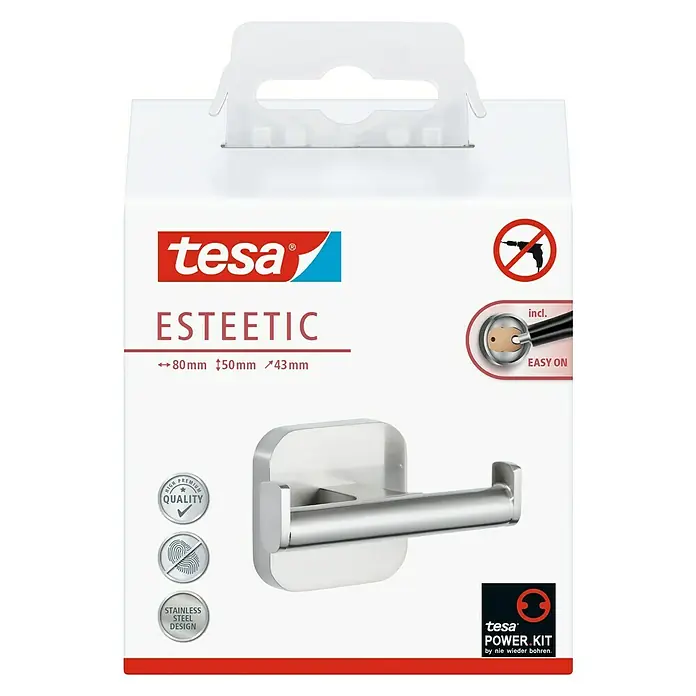 Tesa Esteetic Doppelhaken - Edelstahl, Glänzend - Vorderansicht