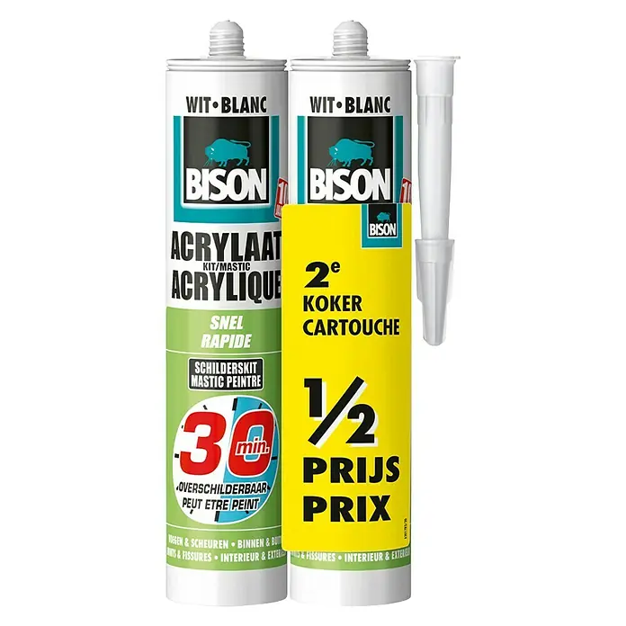 Bison Acryl afdichtkit 30 minuten Duo Pack - Wit, 2 x 300 ml - Vooraanzicht