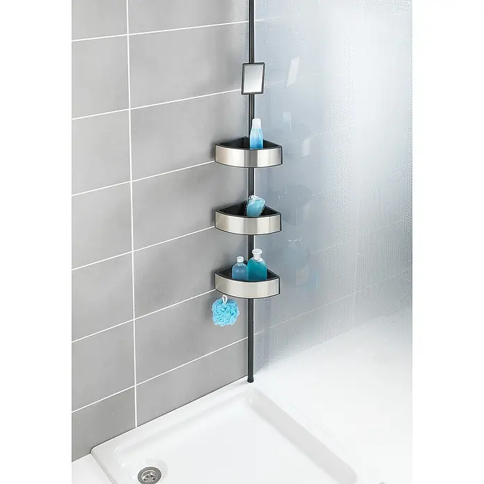 Wenko Teleskop-Eckregal  Premium Big Black - Höhenverstellung: 70 cm - 260 cm, 3-stöckig, Edelstahl/Schwarz - Anwendungsbeispiel